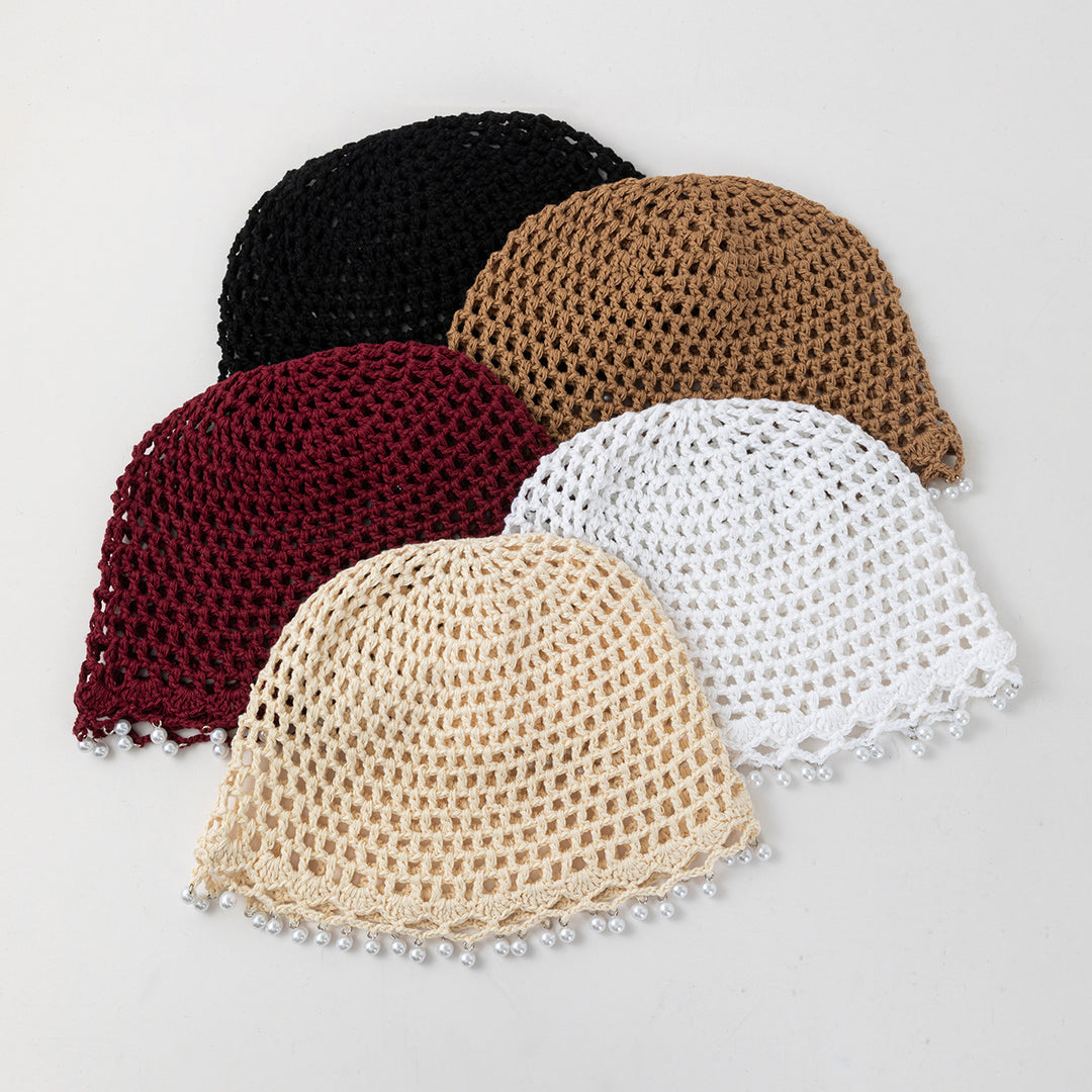 Hand Crochet Pearl Cotton Cap Women N6G214