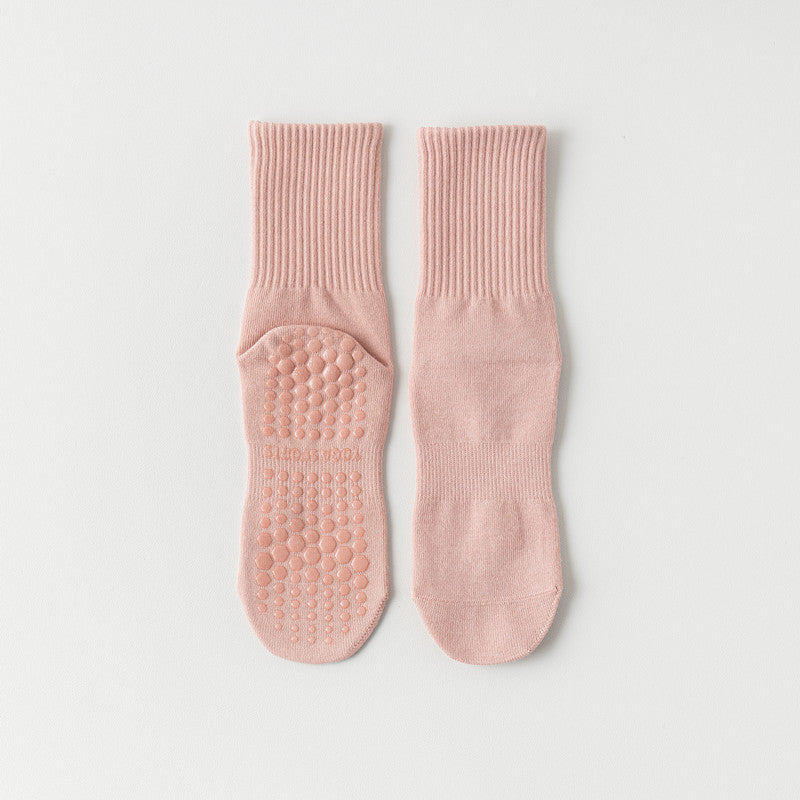 Solid Cotton Anti-Slip Yoga Socks Women Mid-Calf N6H003