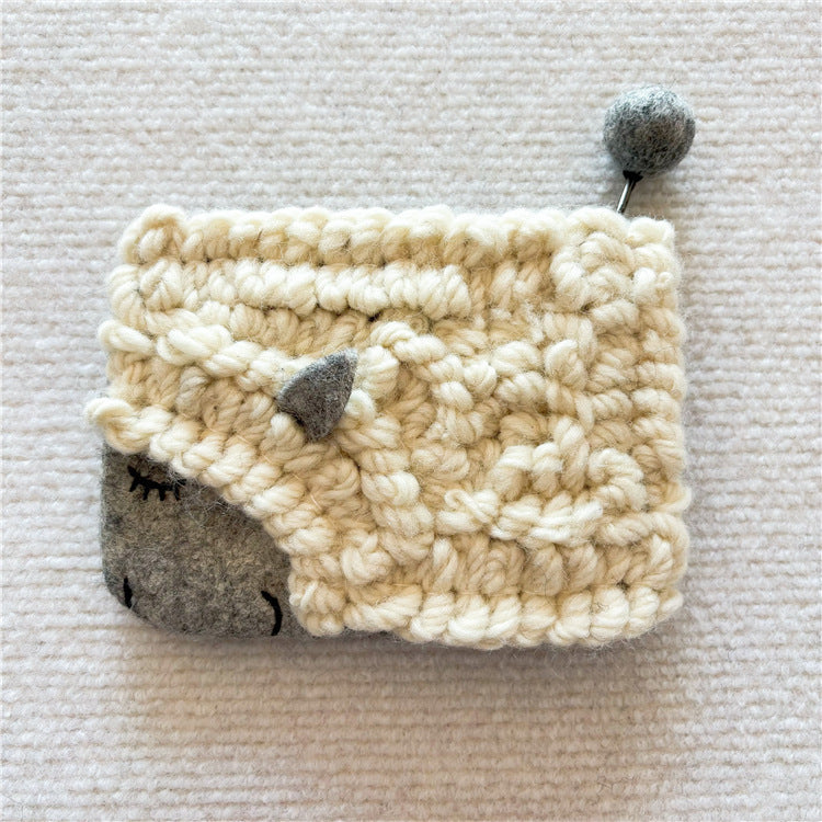 Nepal Wool Felt Curly Sheep Coin Purse Card Holder N6G026