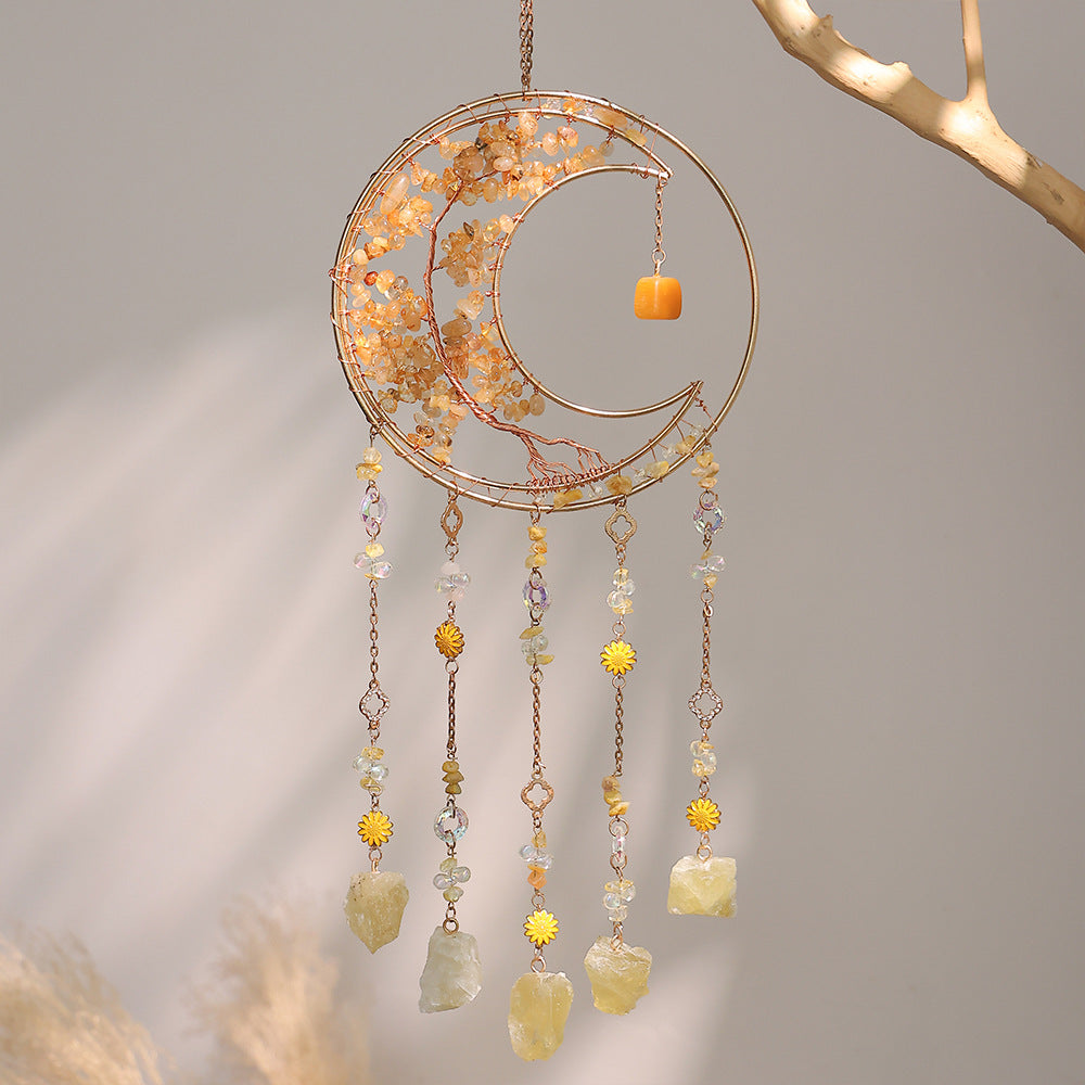 Simple Rainbow Clear Quartz Moon Wind Chime N6F302