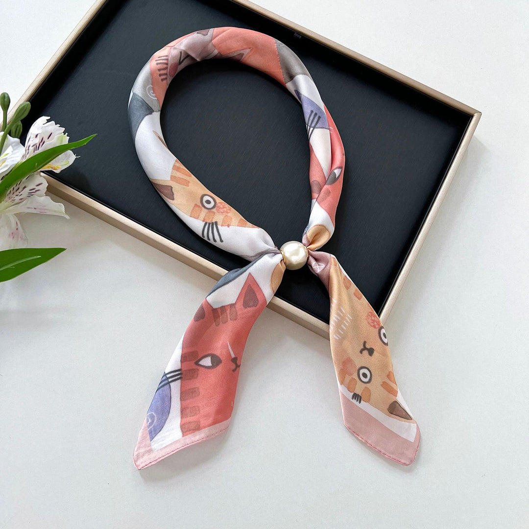 Women's Faux Silk Pearl Magnetic Neck Scarf N6J151