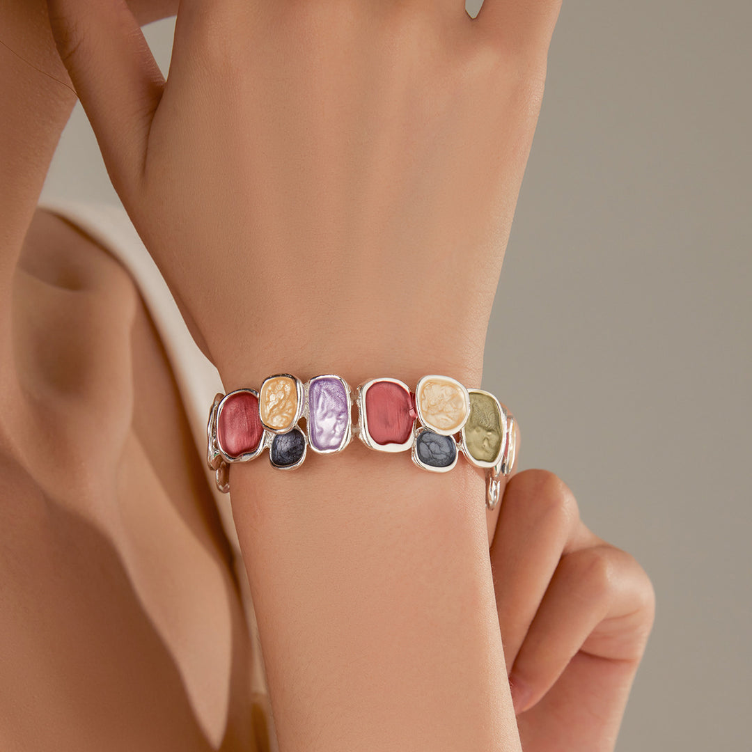 Enamel Geometric Square Alloy Stretch Bracelet N6F285