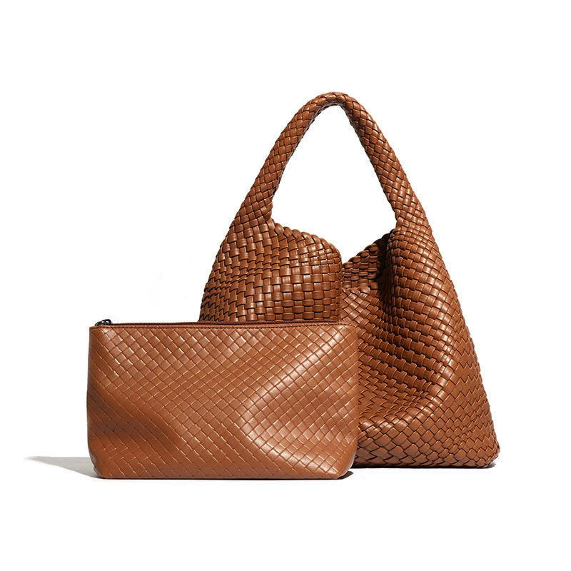 Women's PU Woven Bucket Tote Bag N6J156