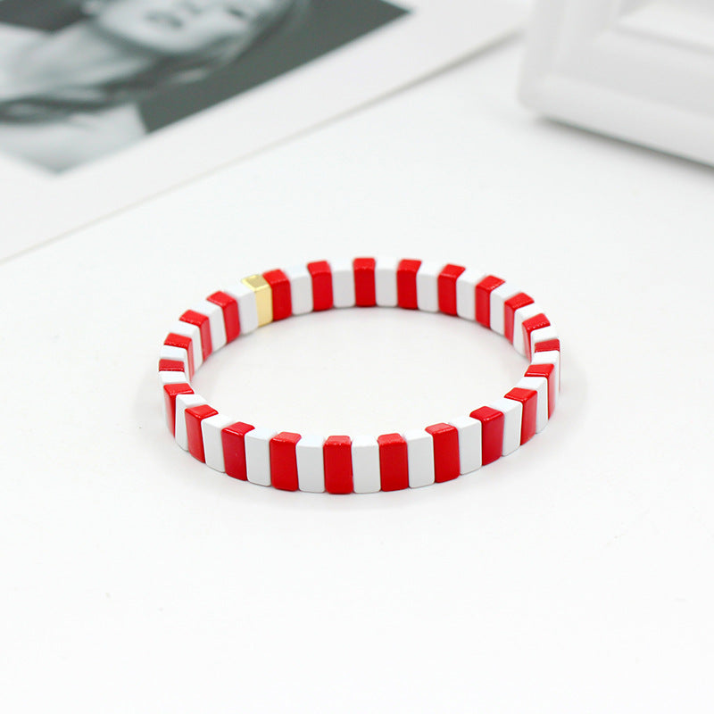 Macaron Elastic Bracelet Dual-Tone Enamel Alloy S5P043