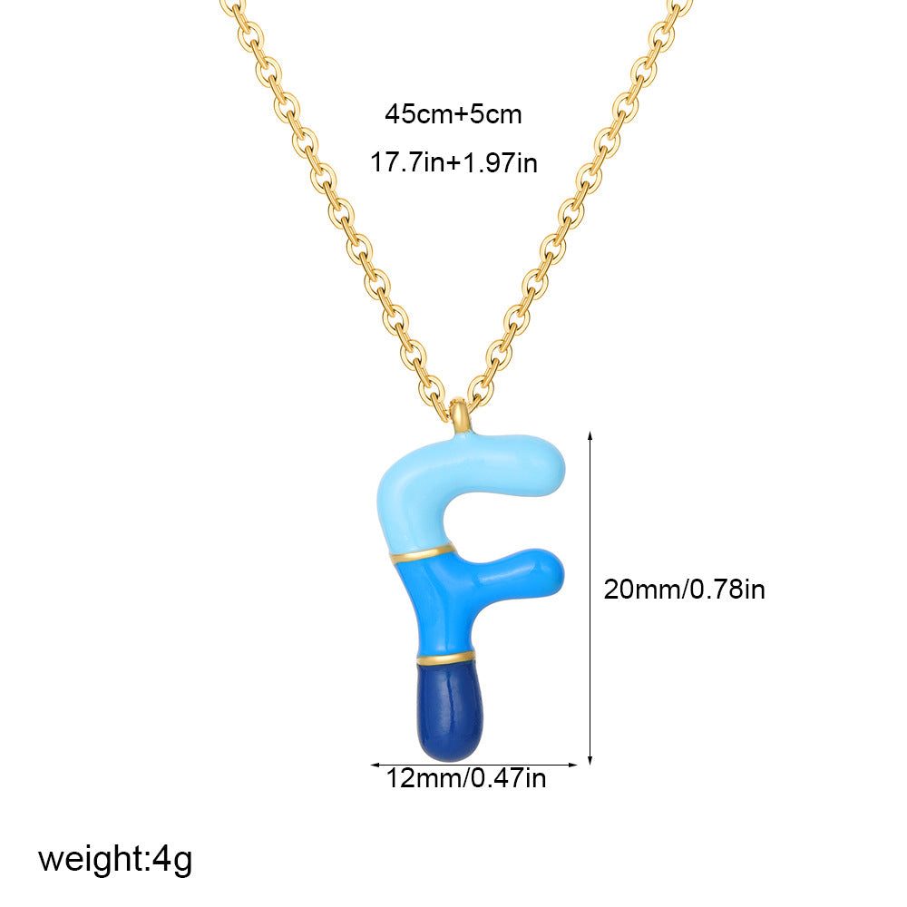 Alphabet Enamel Capsule Necklace Steel Gradient Color S5P234