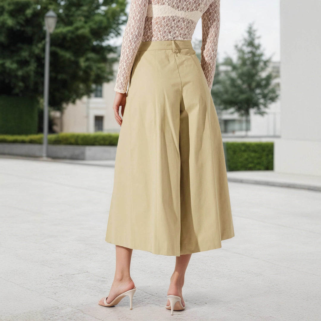 Culottes High Waist Wide Leg Pants Women Khaki N5A105
