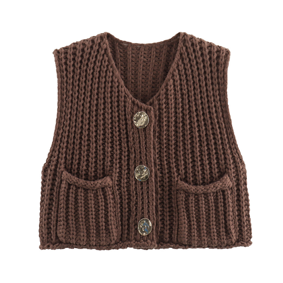 Patch Pocket Vest Sleeveless Knit Lightweight N5Z245