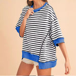 Load image into Gallery viewer, StripeContrast MidSleeve Sweater Lightweight N5A159
