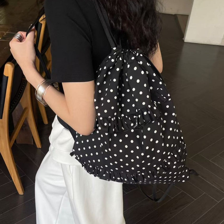 Polka Dot Drawstring Backpack Women N6F055