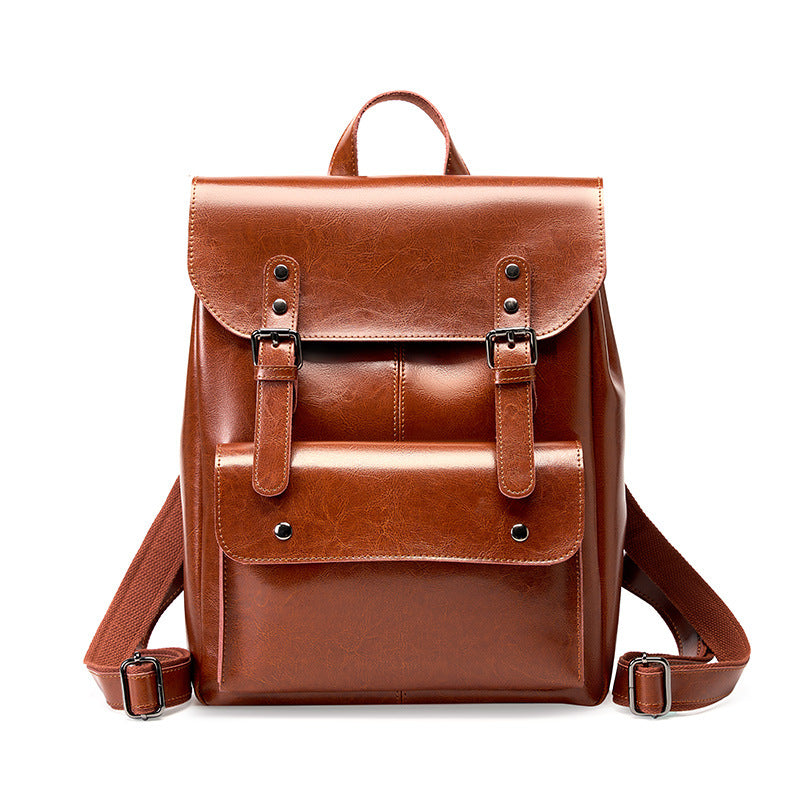 Genuine Leather Backpack Women 14" Vintage School N6F160