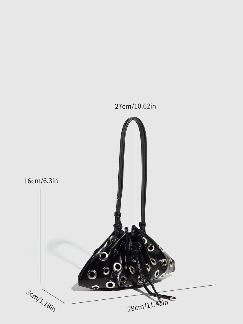 Metallic Finish Bucket Bag with Grommet Detailing  S5P467