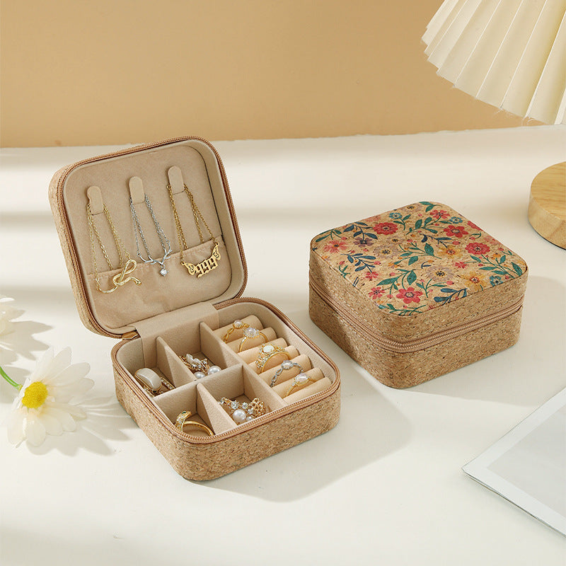 Travel Cork Jewelry Box with Mirror Organizer N6E091