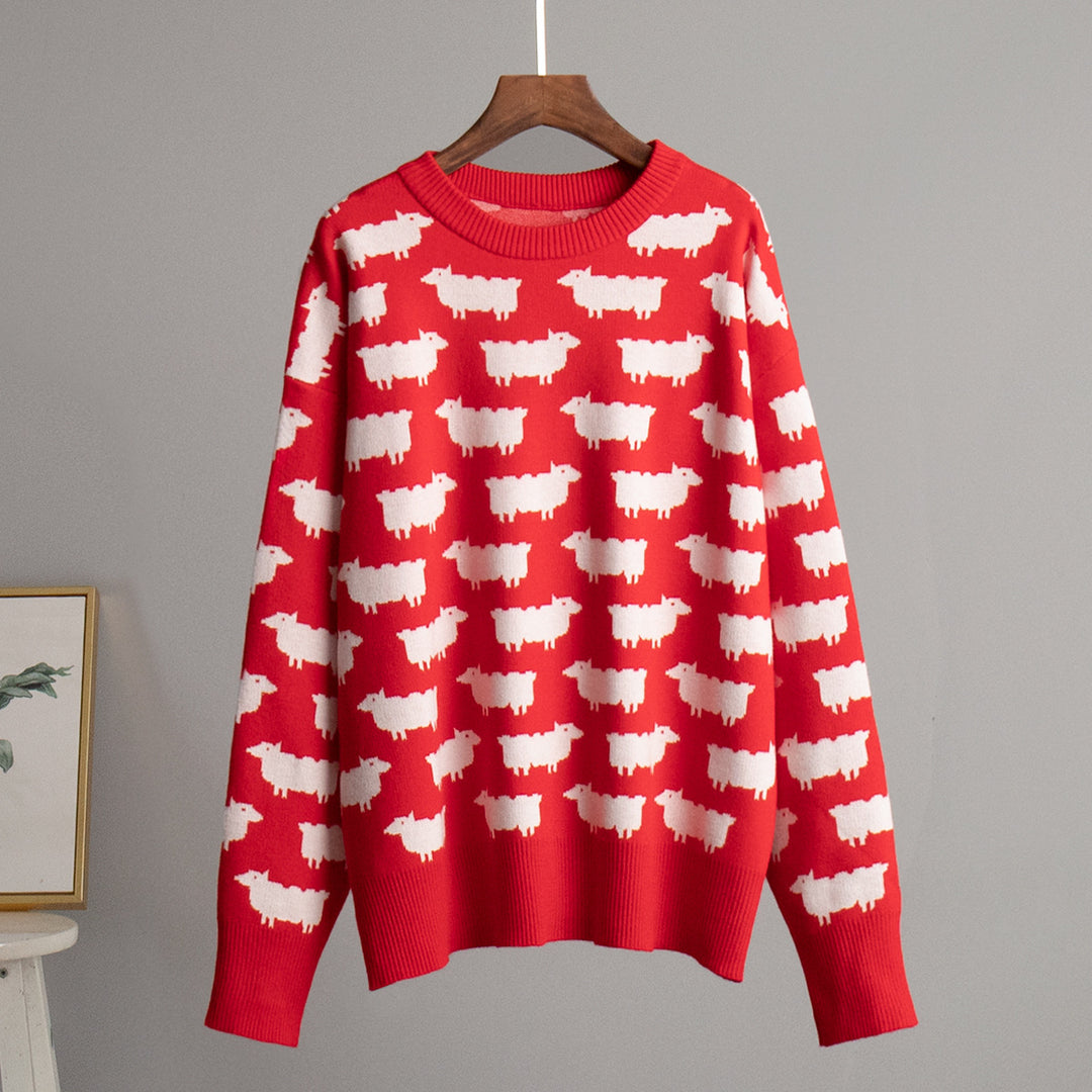 Alpaca Print Crew Knit Set In Mid Weight N5Z413