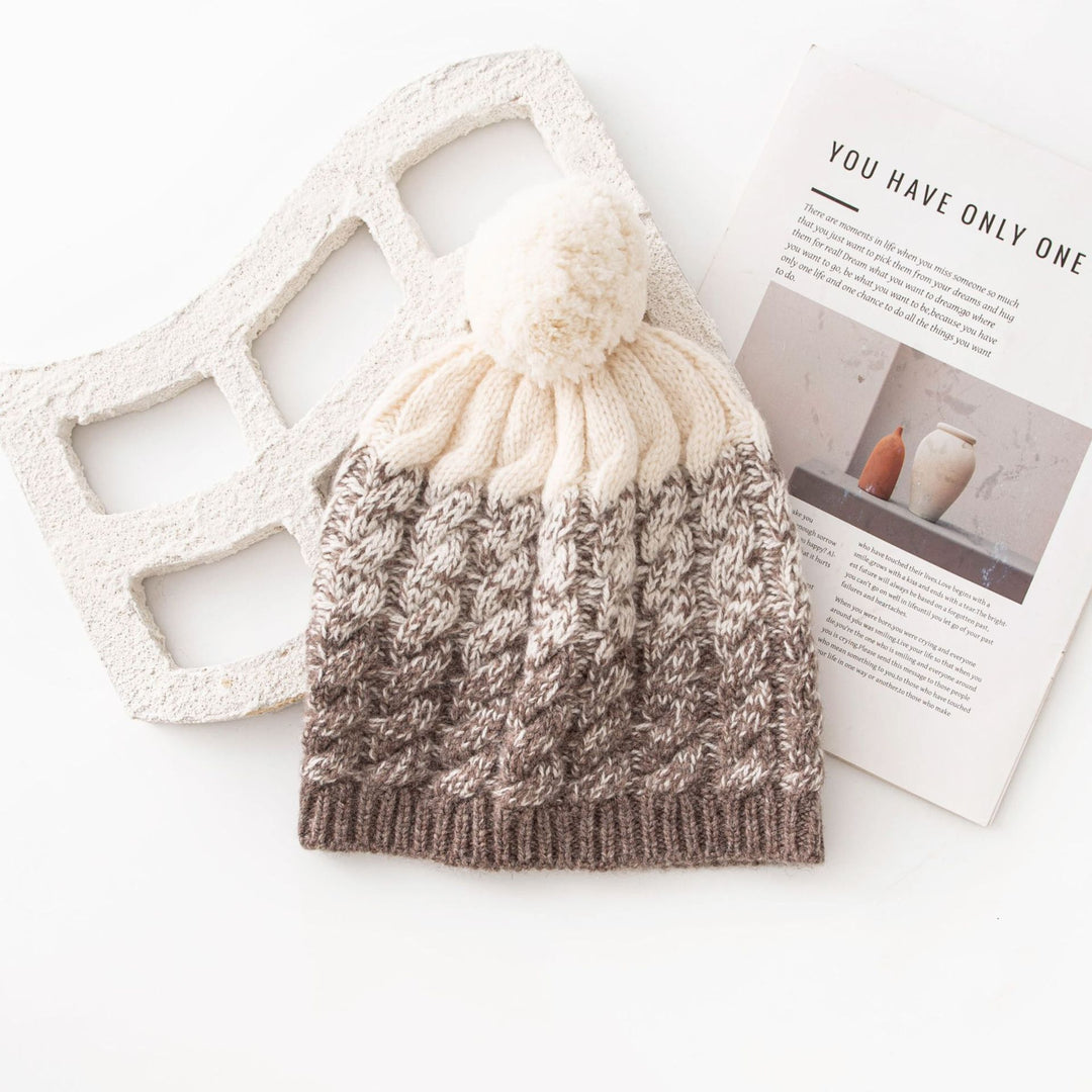 Cable Knit Pure Wool Beanie with Pom Pom M5A142