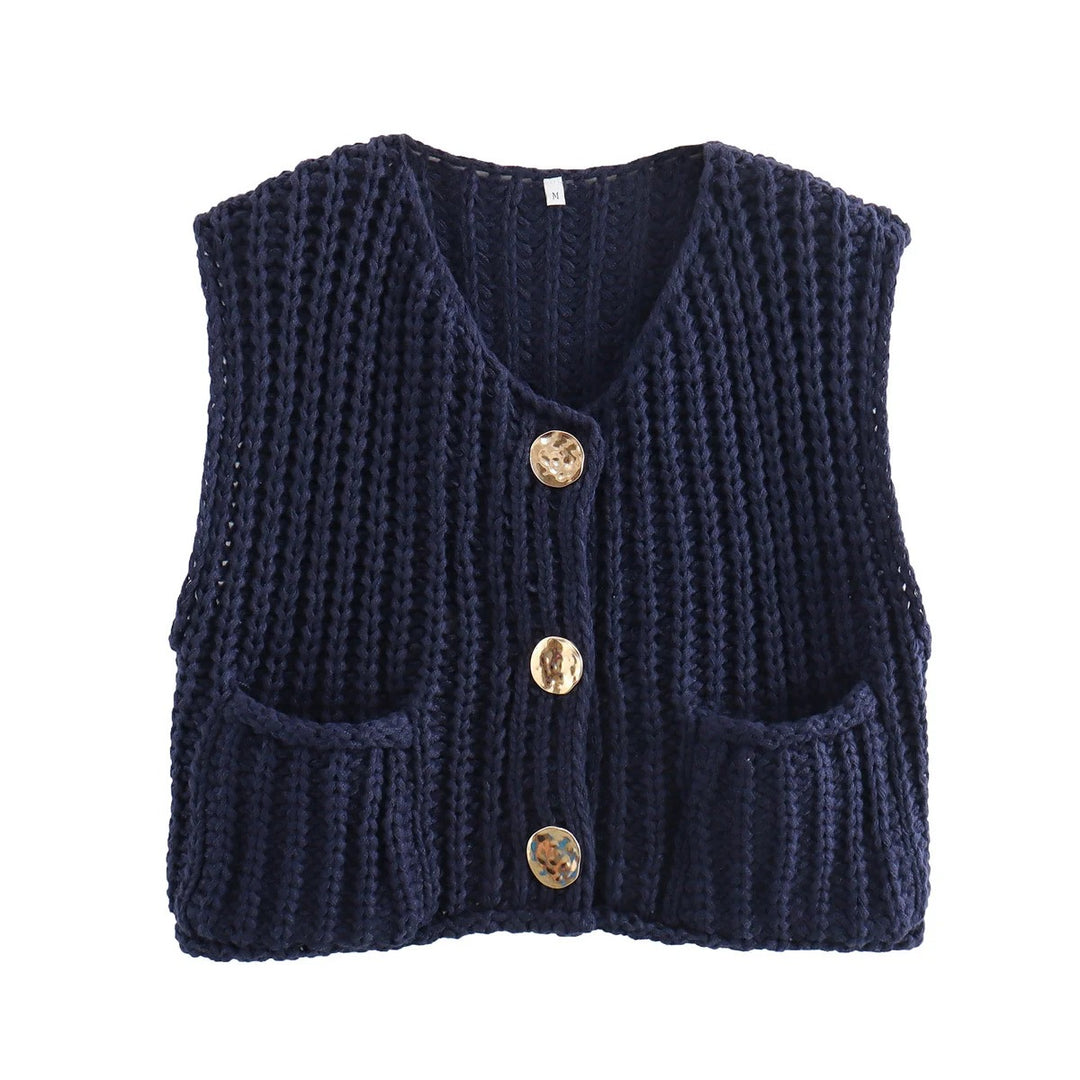 Patch Pocket Vest Sleeveless Knit Lightweight N5Z245