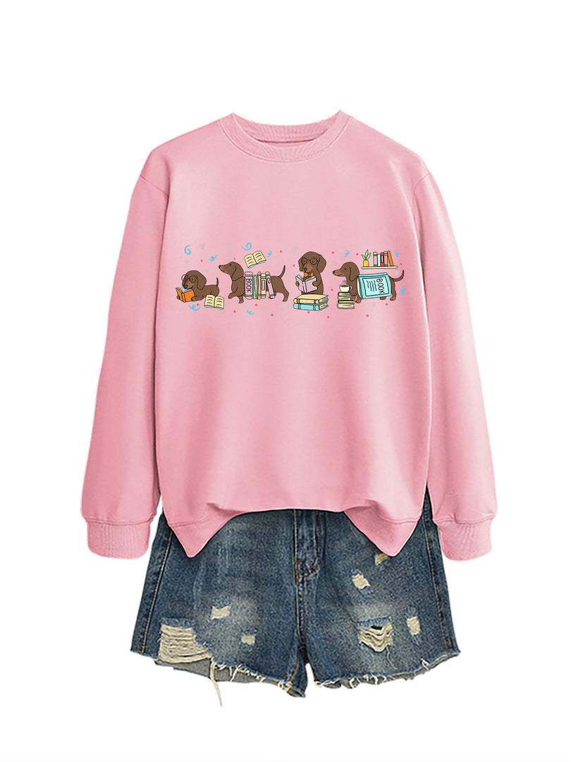 Four Dachshunds Hearts Print Crewneck Sweatshirt N6H048