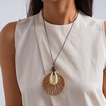Load image into Gallery viewer, Leather Cord Wood Resin Raffia Drop Pendant Necklace N6H139