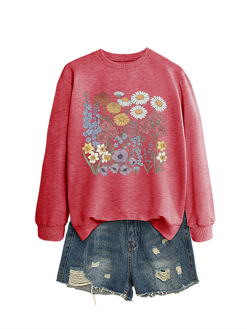 Floral Print Crewneck Sweatshirt Women Casual Loose N6H045