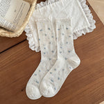 Load image into Gallery viewer, Sweet Floral Lace Trim Mid-Calf Socks Women Cotton N6H027