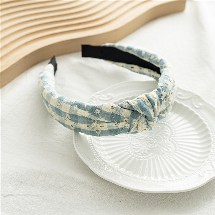 Laser Cut Denim Knot Accent Wide Headband  S5P443