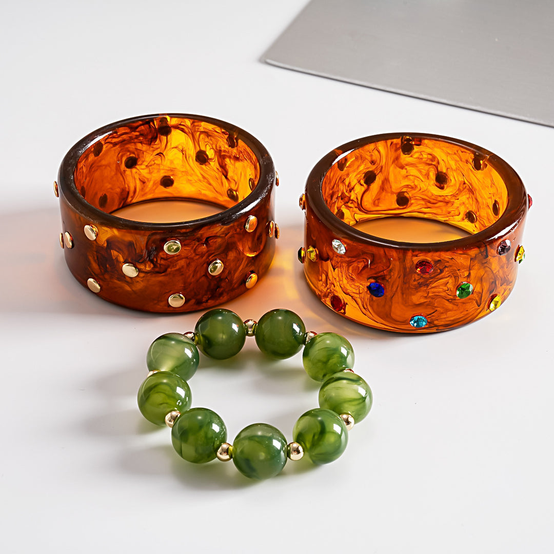 Vintage Resin Rhinestone Rivet Geometric Bangle Women N6H072