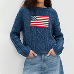 Load image into Gallery viewer, Cable Crew Sweater Lightweight Navy N5Z820
