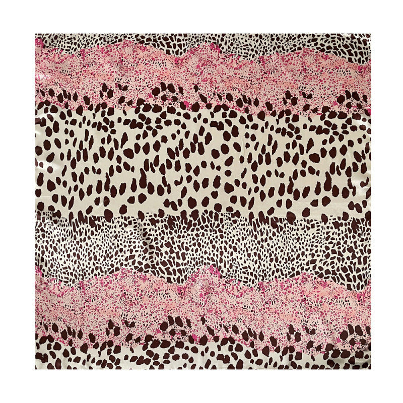 Leopard Print Spliced Satin Square Scarf 90cm N6G220