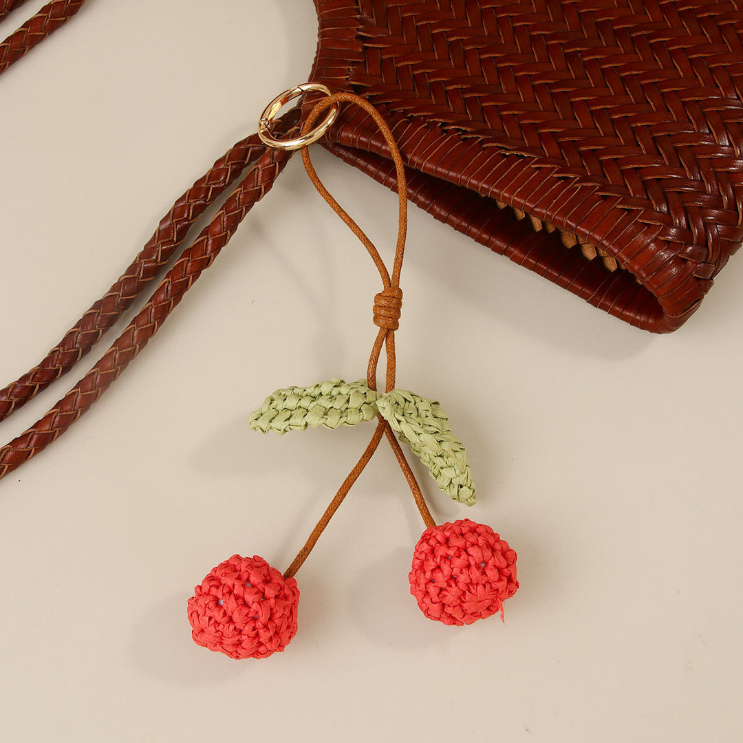 Raffia Cherry Bag Charm Handwoven Keychain N6G066