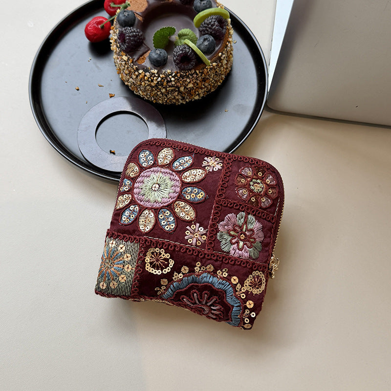 Floral Embroidered Polyester Jewelry Pouch N6J271