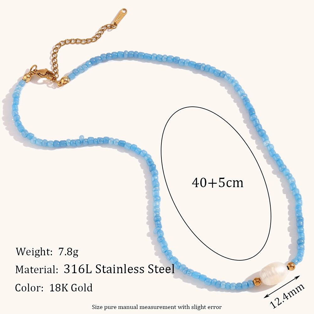 Freshwater Pearl Strand Necklace Seed Beads S5P235