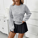 Load image into Gallery viewer, 3D Floral Crew Sweater Pullover Lightweight Gray N5Z491
