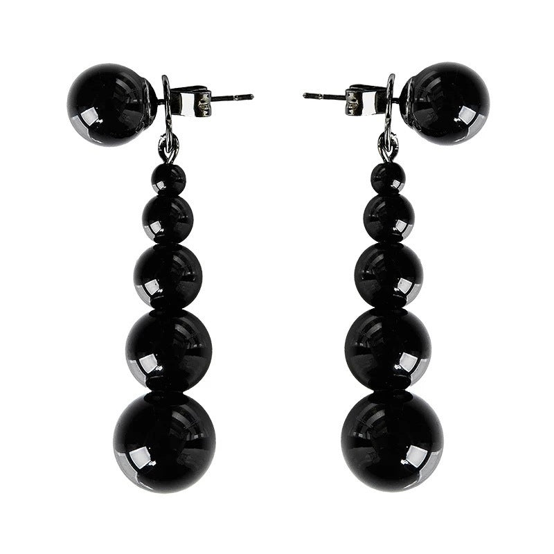 Black Agate Bead Long Earrings Women Niche Cool S5P922
