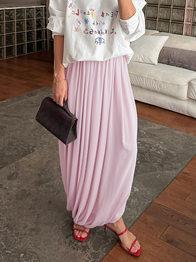 Flowy Chiffon Maxi Skirt Women Office N6D009