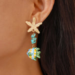 Load image into Gallery viewer, Seaside Glass Starfish Earrings Steel Plated S5P140