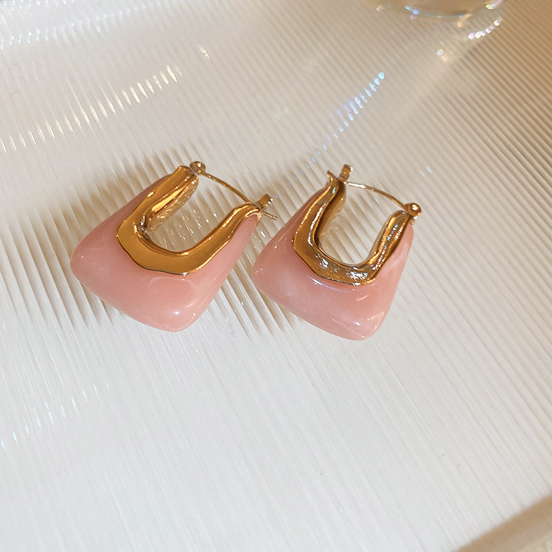 Vintage Candy Resin Geometric Ear Cuffs Silver Stud N6H092