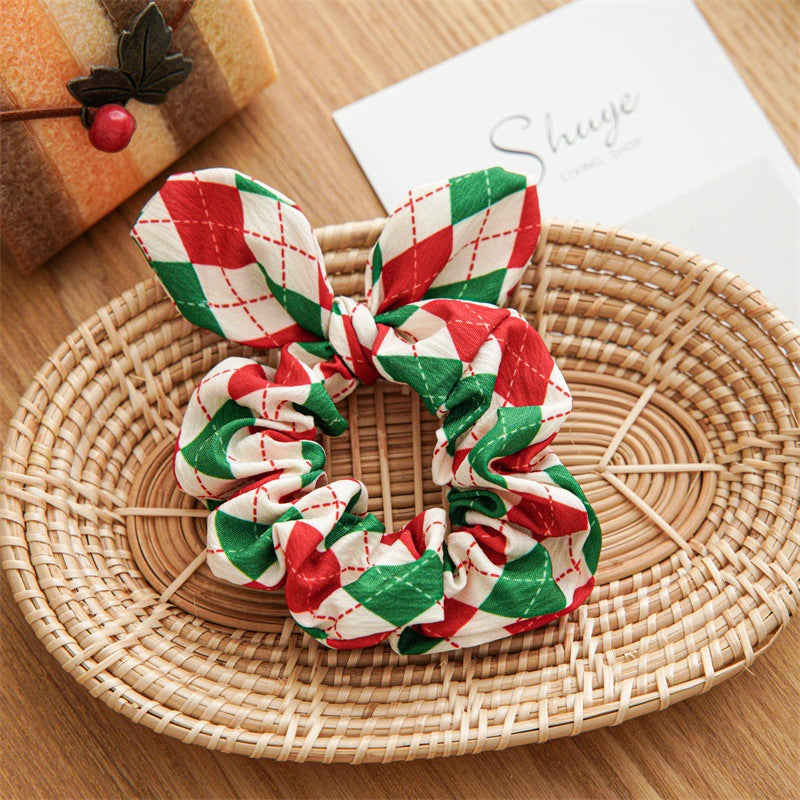 Christmas Polka Dot Plaid Bunny Ear Scrunchie N6K005