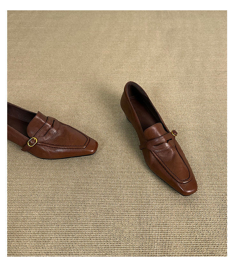 Square Toe Chunky Heel Loafers Women N6C149