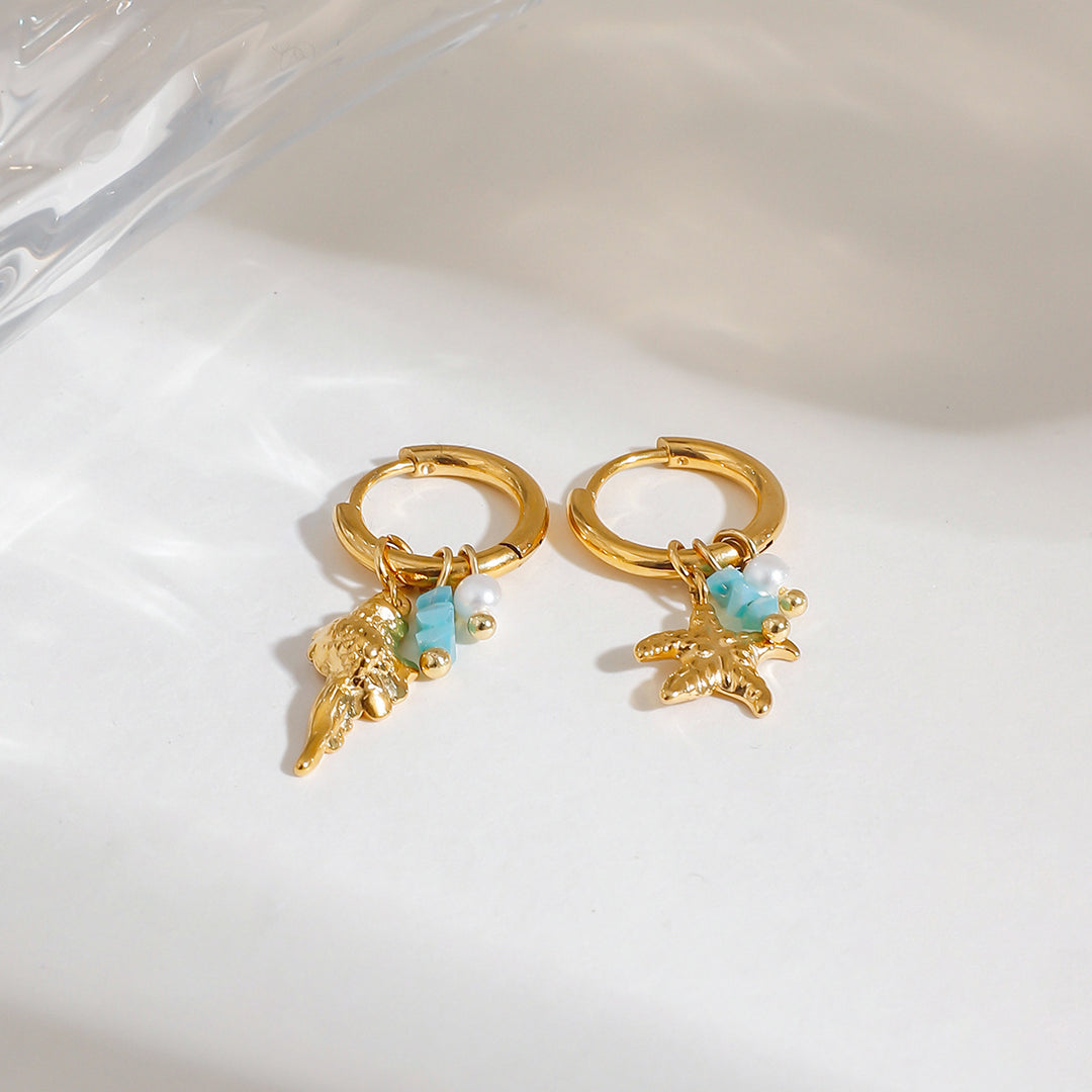 Oceanic Starfish Earrings Steel Pearl Accent S5P125