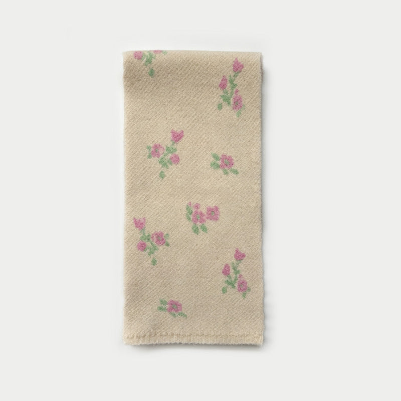 Womens Floral Jacquard Wool Blend Knit Scarf N6K233