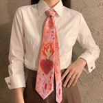 Load image into Gallery viewer, Pink Flame Heart Print Satin Tie Scarf Vintage Art N6G234