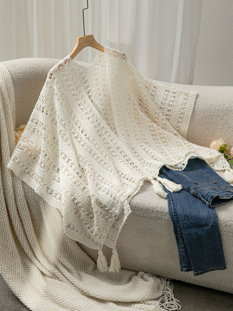 Ethnic Openwork Knit Shawl Beach Cover-Up N6C317