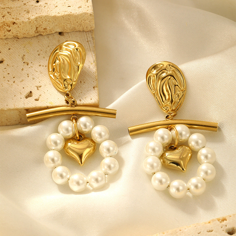 3D Heart Studs Steel Gold Plated Mirror-Finished S5P176