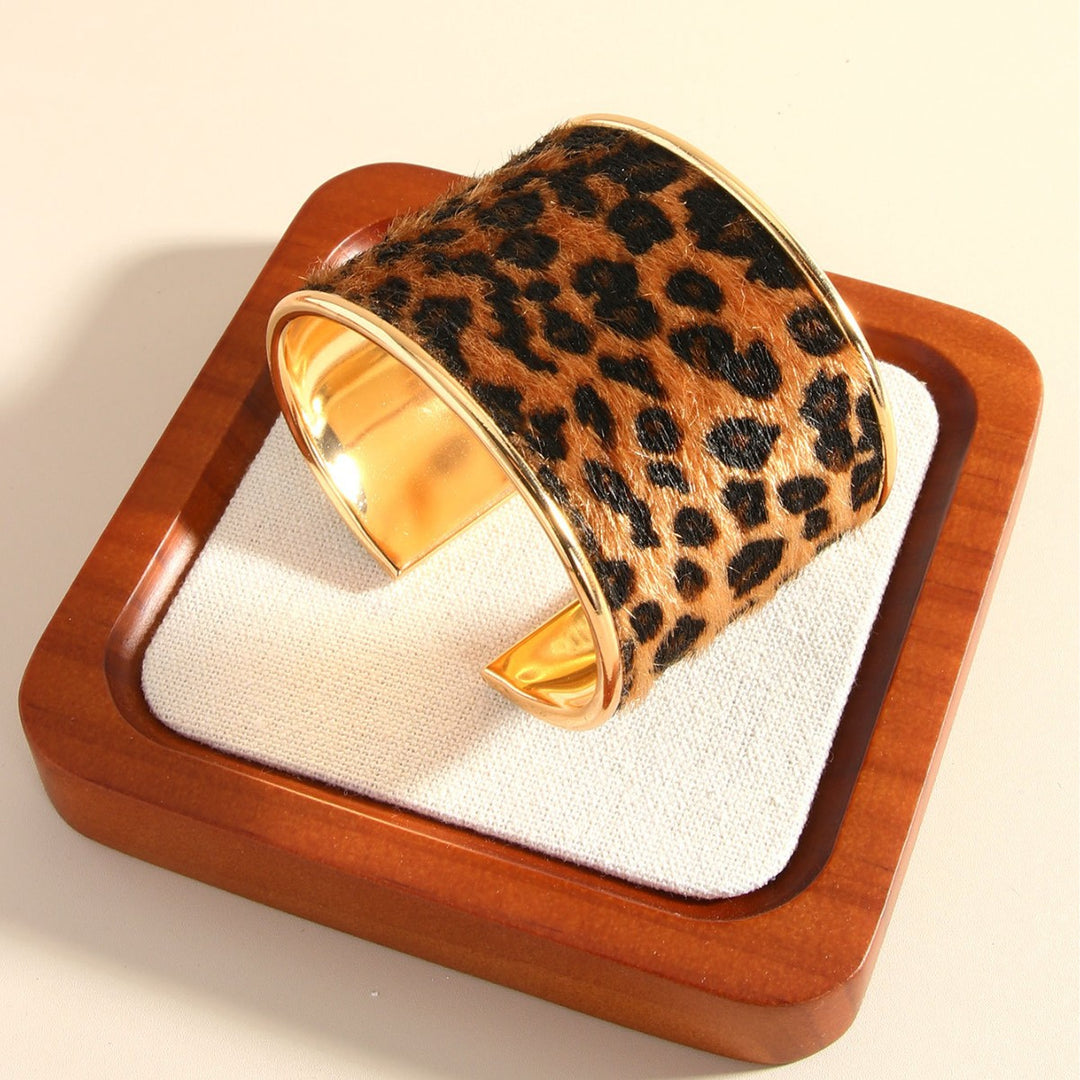 Wild Leopard Open Cuff Bangle Statement Sculptural N6F274