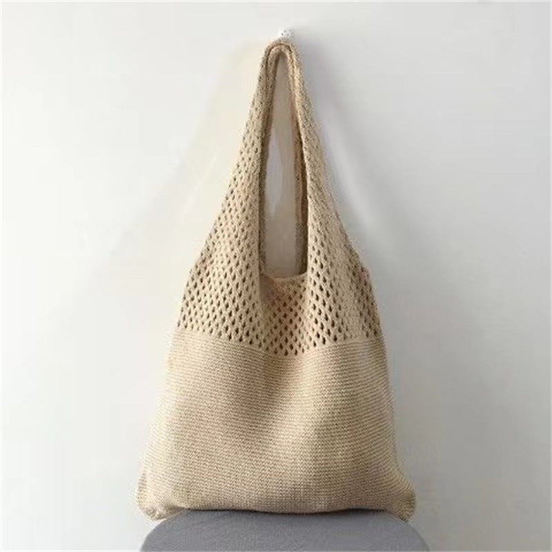 Women's Woven Cutout Knit Bucket Tote Bag N6J171