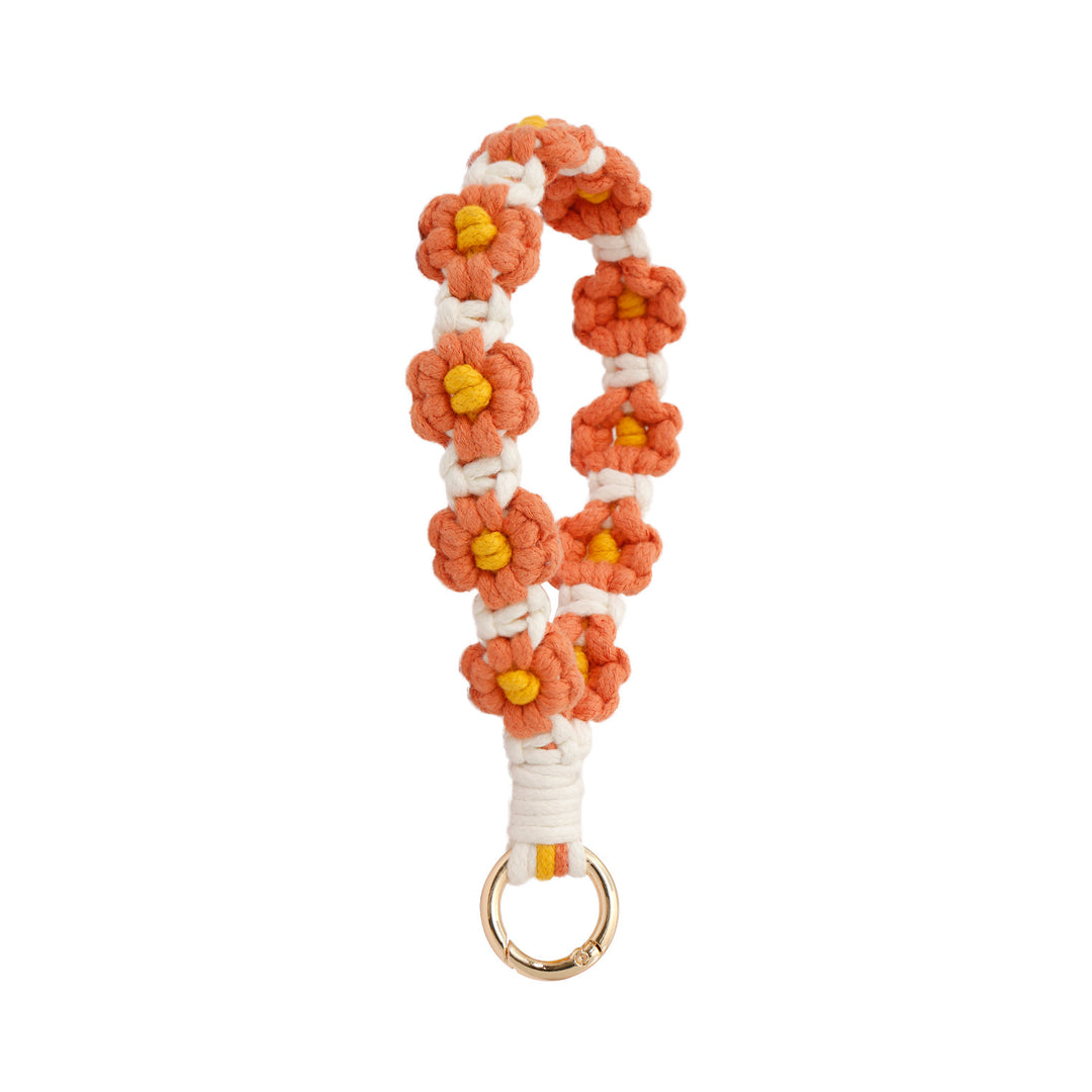 Daisy Flower Keychain Handwoven Wristlet Spring Coil N6G040