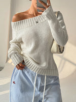 Load image into Gallery viewer, Off Shoulder Crew Knit Lightweight White N5Z679