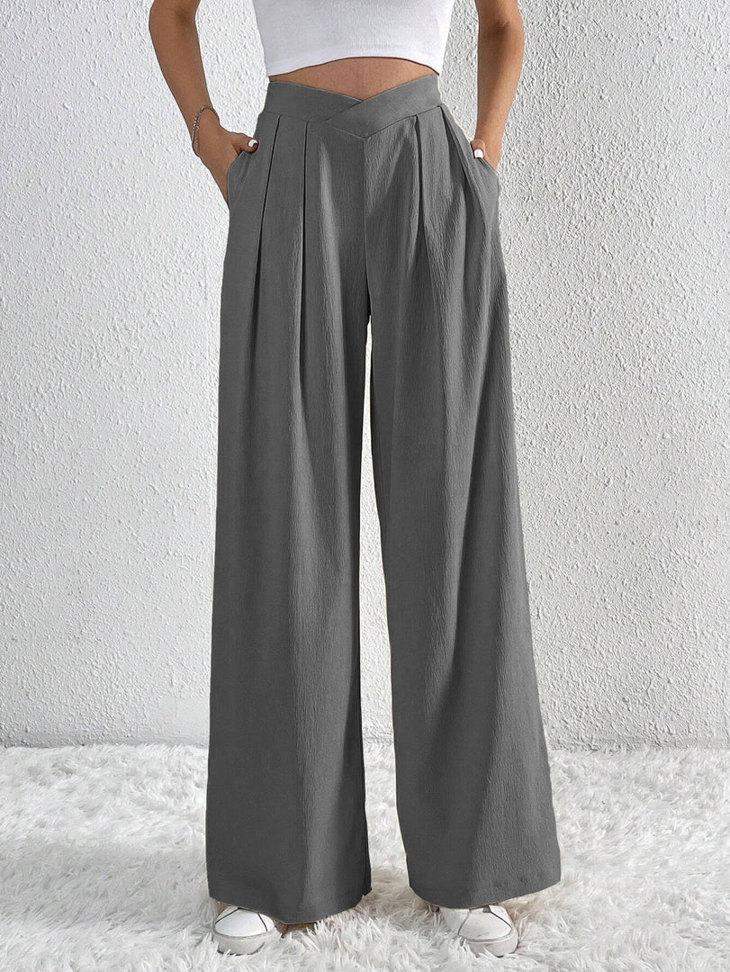Pleated Wide Leg Work Pants Women N6B041