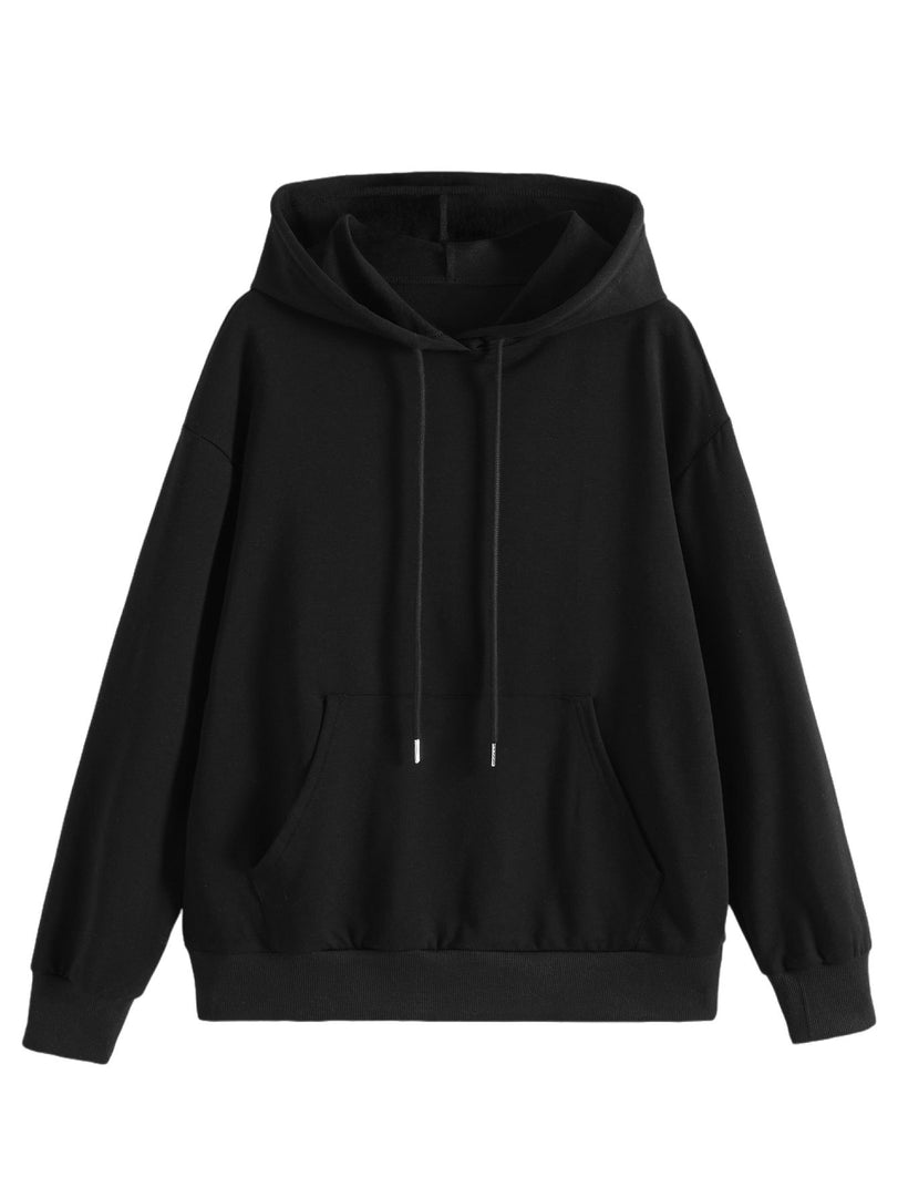 Solid Color Hoodie Women Cotton Loose Fit Long Sleeve N6H047