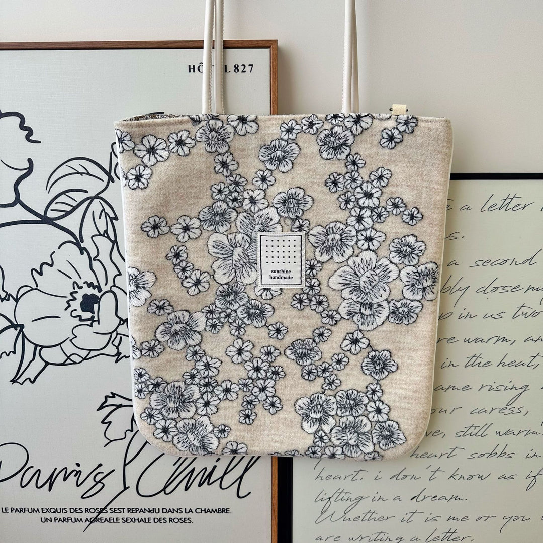 Cotton Linen Embroidered Shoulder Bag Handmade Tote N6F131