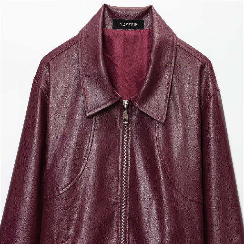 Solid Wine Notch Jacket Mid Heavy Short N5Z816